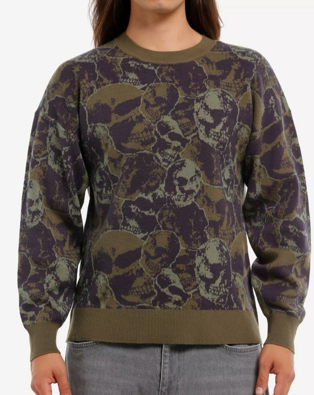 Hot Topic Green Skull Sweater Mens XL Crewneck Grunge Gothic Streetwear NEW
